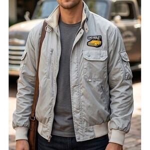 VTG 80's Chevrolet Tru Windbreaker Jacket Gray Men's Medium Upstream Nylon Racer